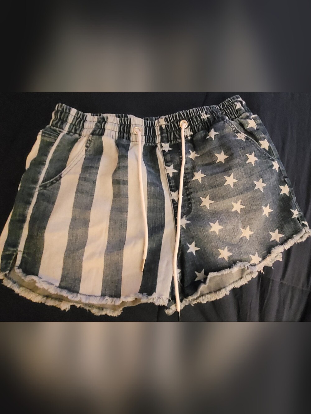 Guess Stars & Stripes Denim Shorts - Navy and White, M